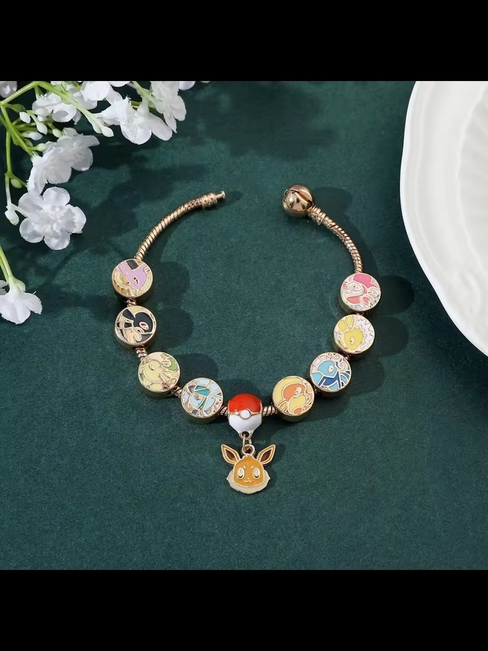 Pokemon Eeveelution Charm Gold Tone Bracelet - Picture 5 of 6